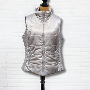 Liz Claiborne Silver Quilted Puffer Vest | Size XL | Lightweight Satin Shine